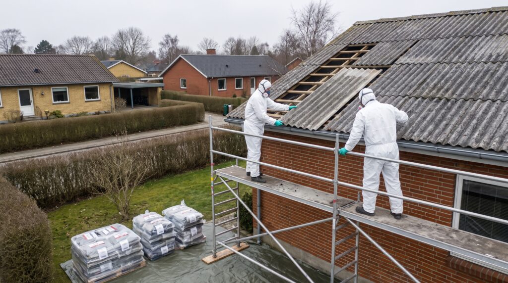 Nedtagning af asbesttag på dansk villa