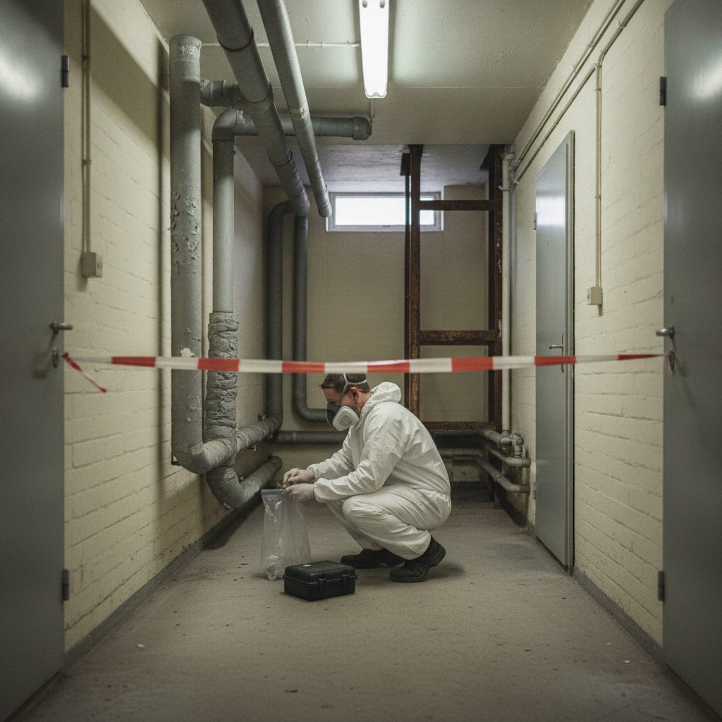 miljørådgiver, asbest, asbestundersøgelse, asbestprøve, prøvetagning, screening, kortlægning, sanering, fællesarealer, kælder, rørskakt, etageejendom, ejerforening, andelsforening, indendørs, rørisolering, beton, murværk, afspærring, arbejdsmiljø, sikkerhed, renovering, dokumentation, pris, tilbud, hus, bolig, håndværker