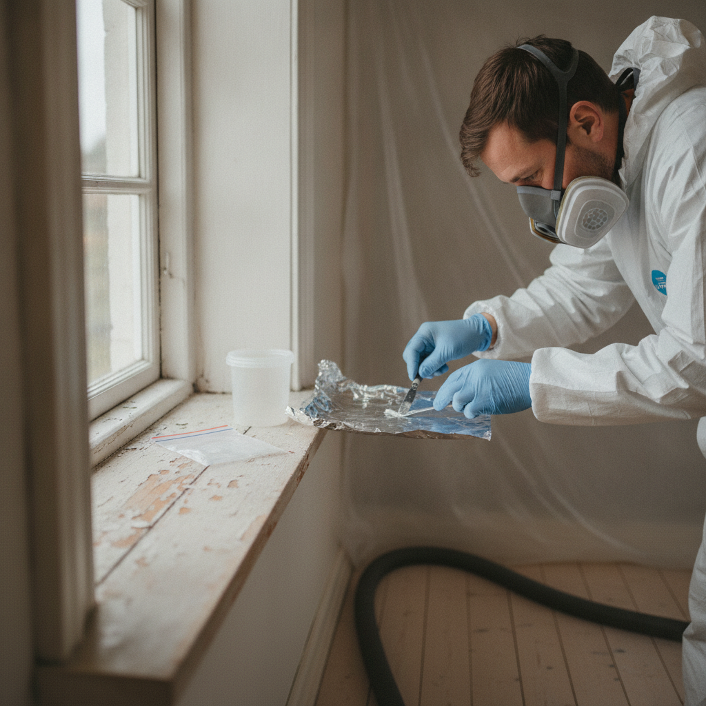 maler, miljøsanering, bly i maling, blyholdig maling, test af maling, prøvetagning, laboratorieanalyse, xrf måling, screening, værnemidler, åndedrætsværn, støvkontrol, afskærmning, indendørs, renovering, ældre hus, villa, vindueskarm, træværk, malinglag, farligt affald, regler, pris, tilbud, hus, bolig, håndværker
