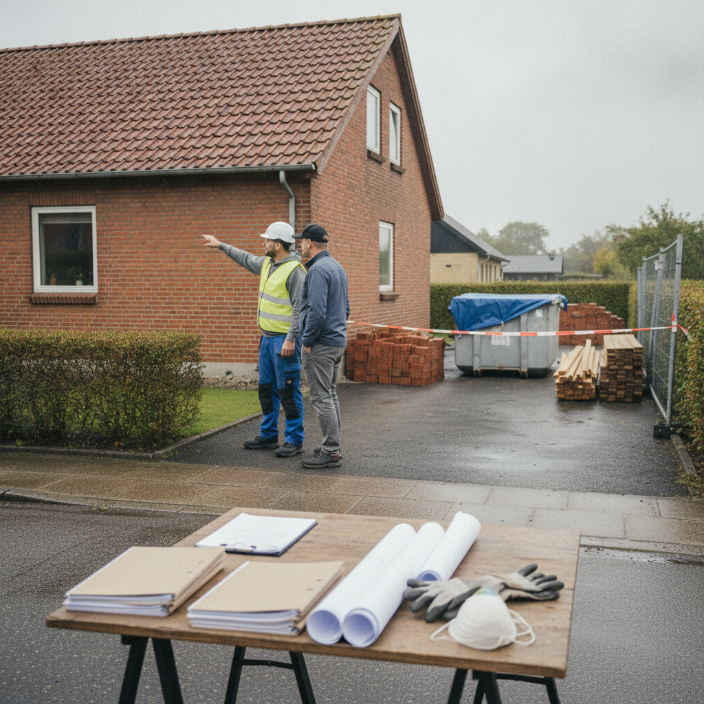 nedrivningsfirma, nedrivning, sanering, planlægning, dokumentation, pss, arbejdsmiljø, affaldsanmeldelse, miljøscreening, affaldssortering, udendørs, byggeplads, parcelhus, mursten, røde tagsten, container, afspærring, sikkerhedsudstyr, rådgivning, professionel, renovering, danmark, hus, bolig, håndværker