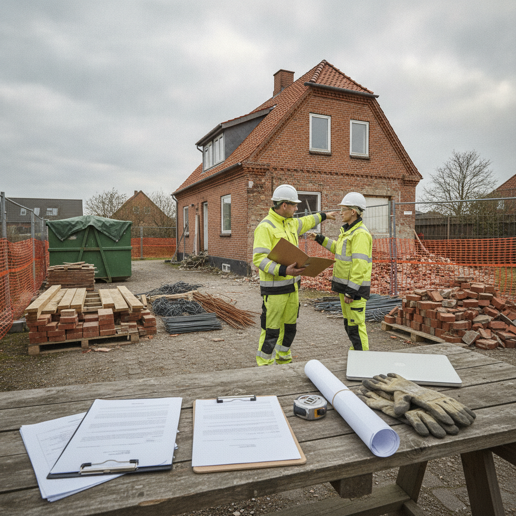 nedrivningsfirma, nedrivning, entrepriseoplæg, tilbudsgrundlag, udbud, projektstyring, sikkerhed, arbejdsmiljø, miljøscreening, asbest, affaldssortering, byggeaffald, containere, dokumentation, selektiv nedrivning, udendørs, parcelhus, mursten, tagsten, byggeplads, renovering, hus, bolig, håndværker