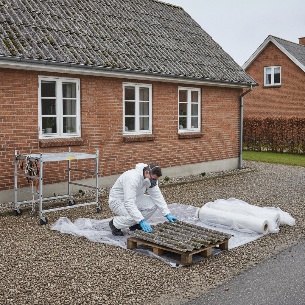 tagdækker, asbestsanering, eternitplader, bølgeplader, bølgeeternit, asbest i tag, taginspektion, udendørs, parcelhus, dansk forstad, mursten, fibercementtag, gammel tagbelægning, tagrenovering, stillads, værnemidler, sikkerhed, affaldshåndtering, nedtagning af tagplader, professionel, vedligeholdelse, pris, tilbud, hus, bolig, håndværker