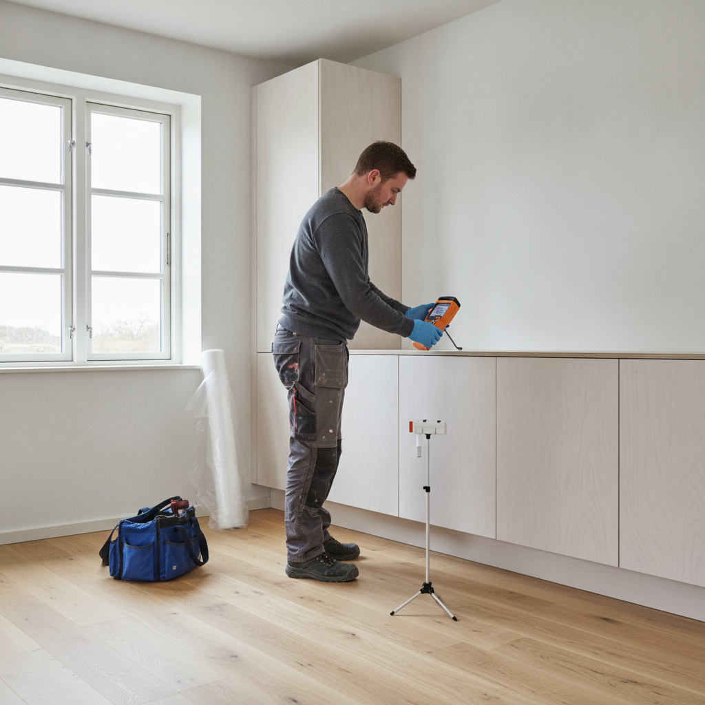 indeklima, formaldehyd, formaldehydmåling, indeklimamåling, luftmåling, screening, laboratorieanalyse, passiv prøvetagning, arbejdsmiljø, sanering, renovering indendørs, udluftning, ventilation, nyrenoveret rum, stue, villa, parcelhus, spånplader, mdf, lim, lak, professionel vurdering, hus, bolig, håndværker