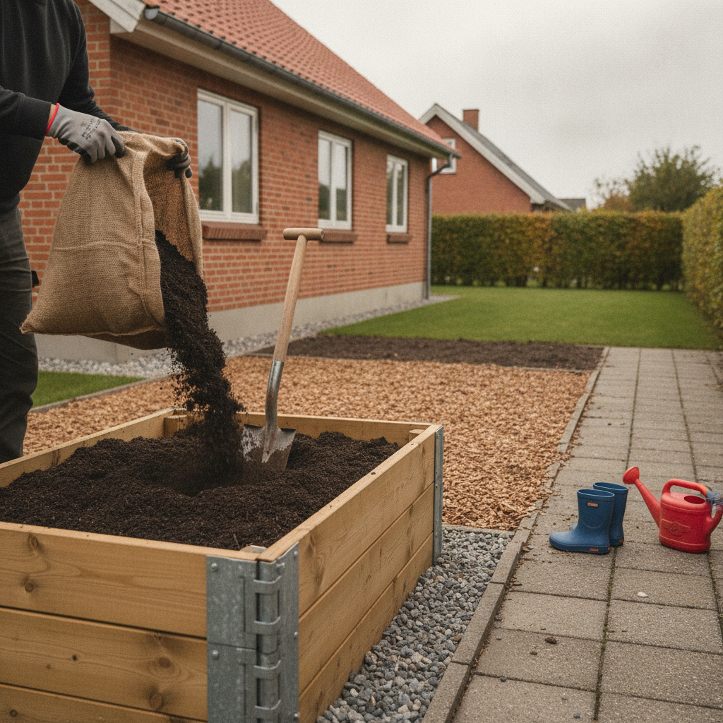 anlægsgartner, køkkenhave, forurenet jord, jordforurening, jordprøver, højbede, ren jord, dyrke grøntsager, børnesikker have, udendørs, parcelhus, dansk have, muld, barkflis, grus, havearbejde, værktøj, spade, vedligeholdelse, renovering, miljø, hus, bolig, håndværker