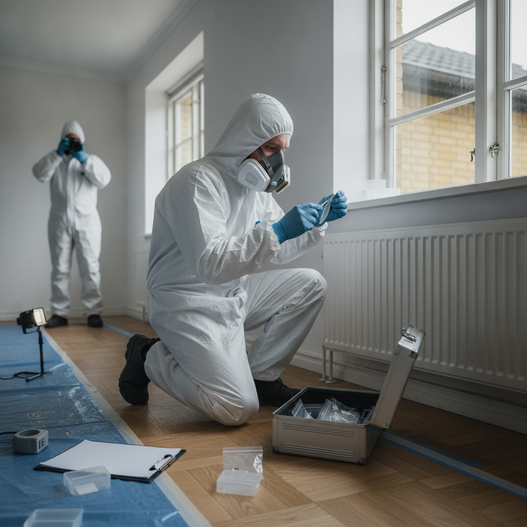 miljørådgiver, miljøkortlægning, prøvetagning, miljøscreening, asbest, pcb, bly, klorparaffiner, renovering, nedrivning, indendørs, ældre villa, parcelhus, vindue, fuger, termoruder, værnemidler, sikkerhed, dokumentation, byggeaffald, forurenede materialer, sanering, hus, bolig, håndværker