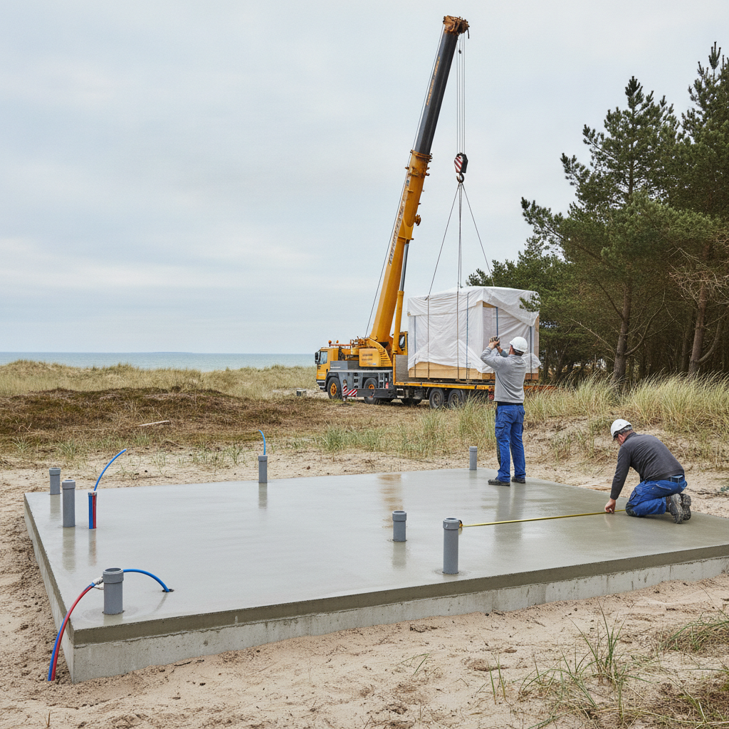 tømrer, modul sommerhus, modulhus, nybyg, byggeproces, byggetilladelse, regler, grund, byggemodning, fundament, terrændæk, tilslutninger, kloak, vand, el, kranløft, montage, udendørs, sommerhusgrund, kystnært, byggeplads, totalpris, pris, tilbud, hus, bolig, håndværker