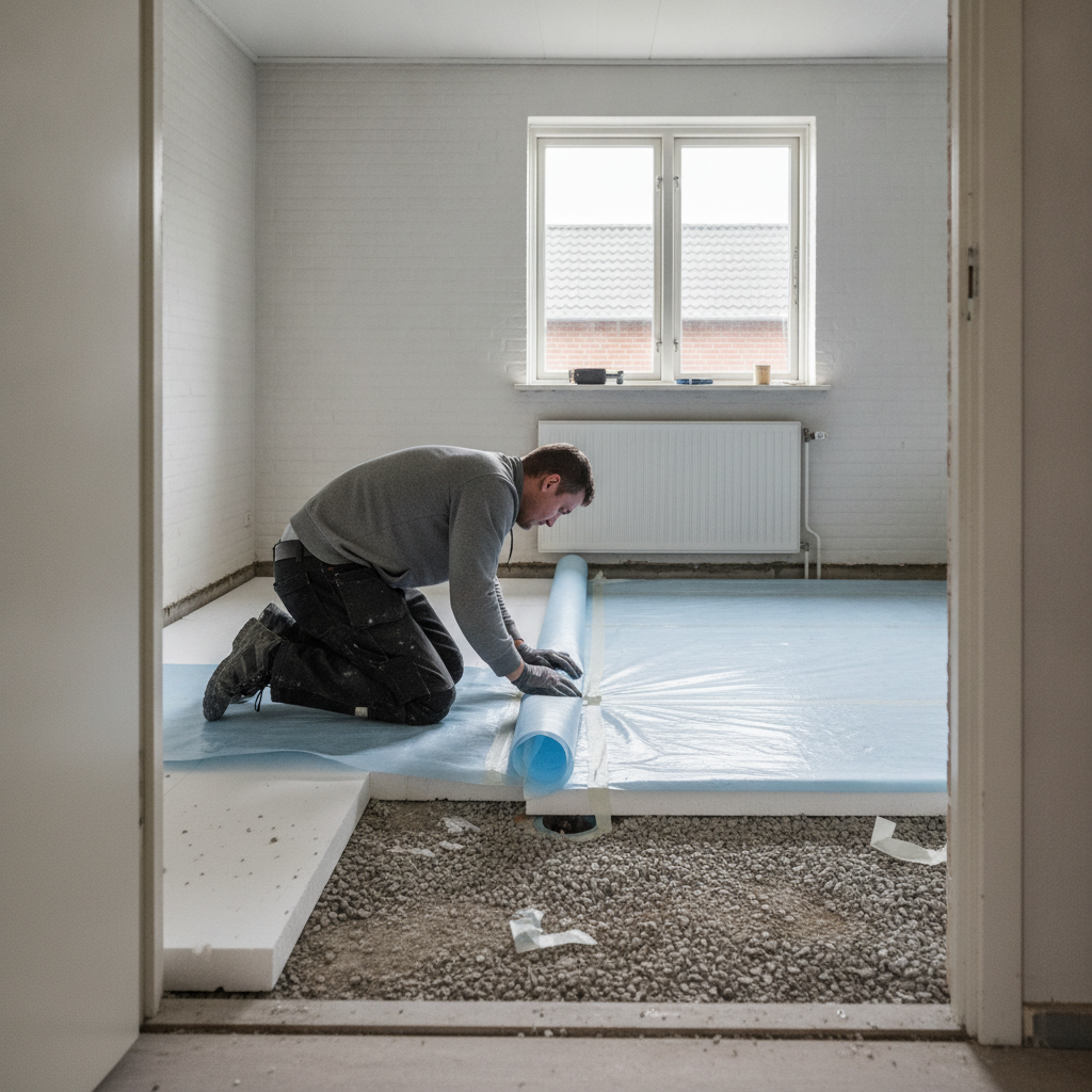 murer, krybekælder, nedlægning af krybekælder, terrændæk, radonmembran, radonsikring, fugt, fugtsikring, isolering, eps, betonstøbning, gulvrenovering, indendørs, parcelhus, dansk bolig, byggeplads, renovering, gulvopbygning, rørgennemføring, professionel, pris, tilbud, hus, bolig, håndværker
