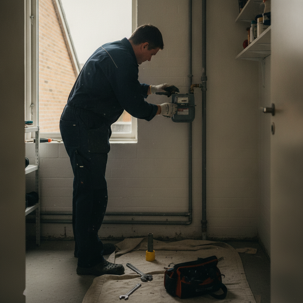 vvs, gasmåler, nedtagning af gasmåler, afpropning, afblænding, afkobling, gasinstallation, indendørs, teknikrum, bryggers, parcelhus, mursten, gasrør, rørarbejde, autoriseret installatør, sikkerhed, renovering, ombygning, dokumentation, slutaflæsning, pris, tilbud, hus, bolig, håndværker