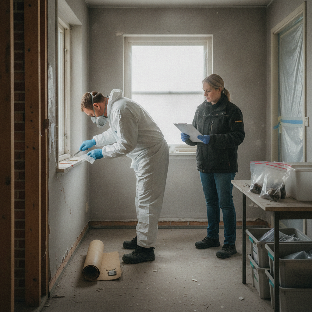 nedriver, miljøscreening, pfas, prøvetagning, affaldshåndtering, sortering, selektiv nedrivning, indendørs, renovering, byggeplads, parcelhus, dansk bolig, maling, træværk, vinylgulv, gulvbelægning, støvkontrol, værnemidler, rådgiver, dokumentation, miljøfarligt affald, hus, bolig, håndværker