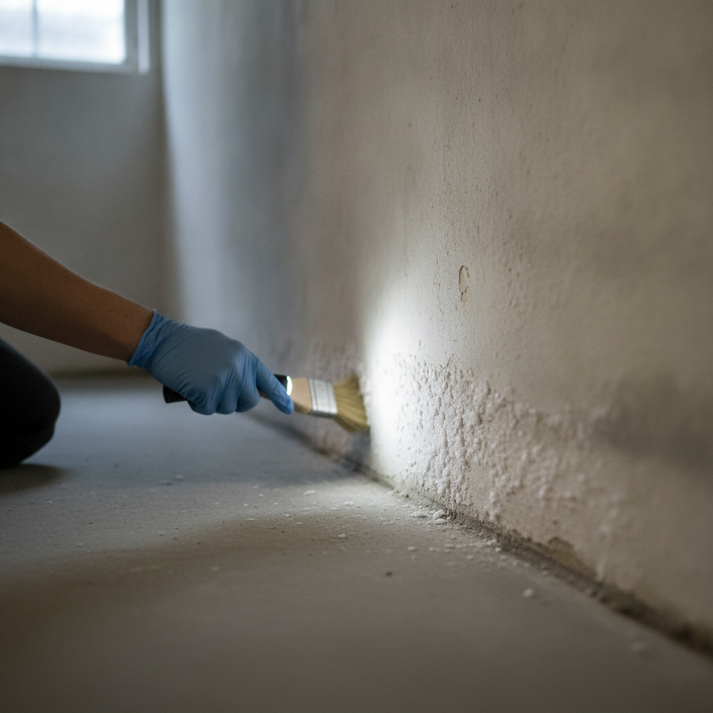 murer, fugt, salpeterudtræk, saltudblomstring, skimmel, skimmelsvamp, fugtproblem, hjemme-test, inspektion, indendørs, kælder, villa, parcelhus, murværk, puds, beton, maling der skaller, krystaller, renovering, vedligeholdelse, professionel vurdering, indeklima, hus, bolig, håndværker