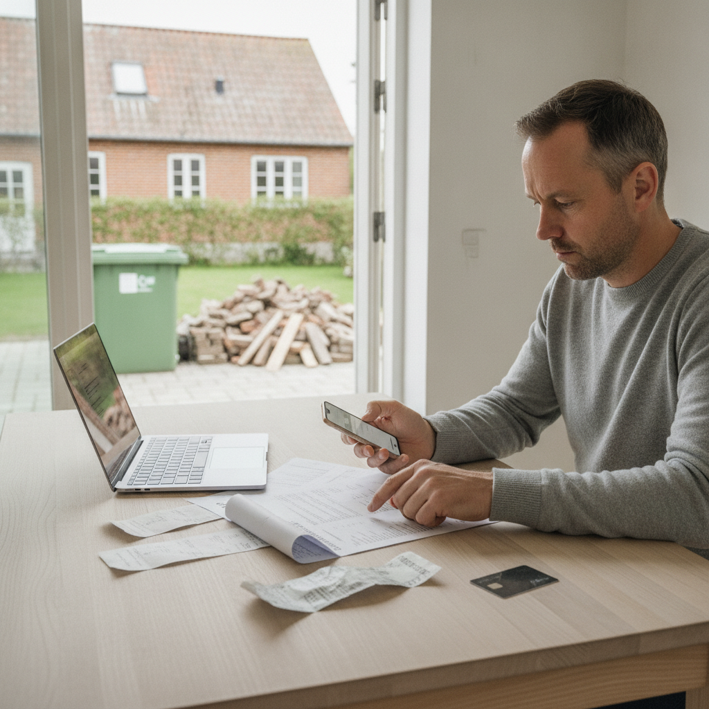 nedrivningsfirma, sanering, nedrivning, byggeaffald, container, affaldsbortskaffelse, faktura, dokumentation, fradrag, håndværkerfradrag, servicefradrag, økonomi, betaling, renovering, udendørs, indendørs, parcelhus, mursten, tegltag, byggeplads, tilbud, pris, hus, bolig, håndværker