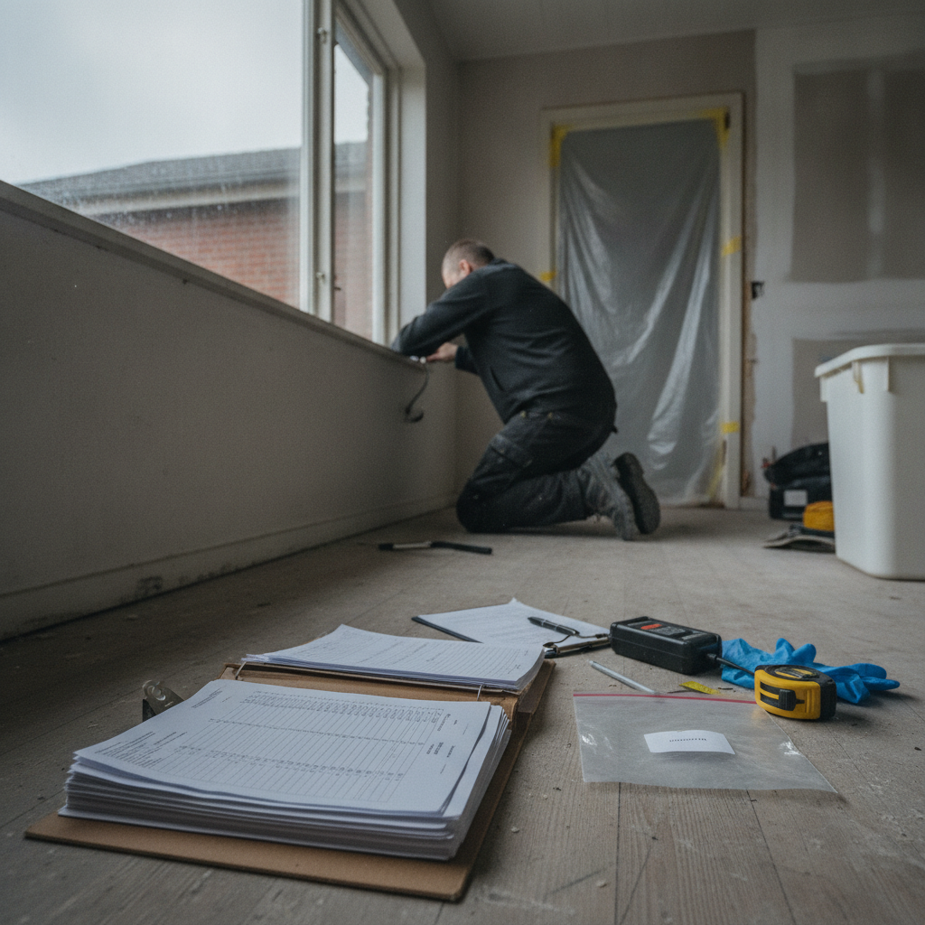 nedrivningsfirma, nedrivning, sanering, miljøscreening, kortlægning, asbest, pcb, affaldsanmeldelse, myndighedskrav, dokumentation, tjekliste, indendørs, parcelhus, renovering, byggeplads, prøvetagning, sikkerhed, støvafskærmning, byggeaffald, sortering, professionel, hus, bolig, håndværker, pris, tilbud
