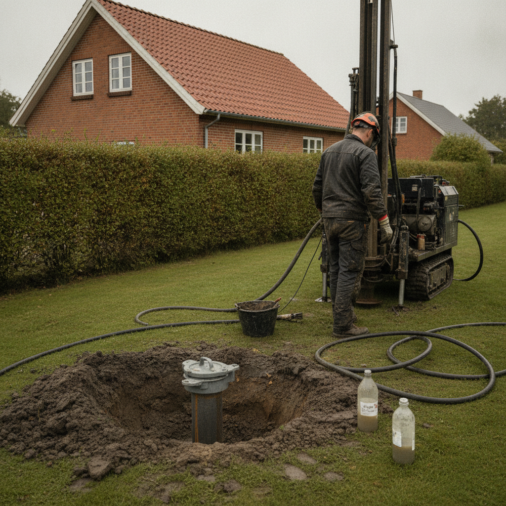 brøndborer, vandboring, privat vandforsyning, drikkevandsboring, haveboring, sløjfning, vandprøve, vandkvalitet, tilladelse, anmeldelse, risiko, udendørs, parcelhus, dansk villahave, byggeplads, jordarbejde, grundvand, pumpe, boring, mursten, tagsten, renovering, vedligeholdelse, pris, tilbud, hus, bolig, håndværker